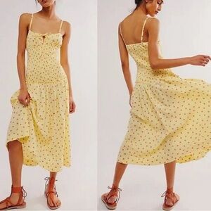 Free People sz S Yellow strawberry Lavender Daze sleeveless midi Sundress dress